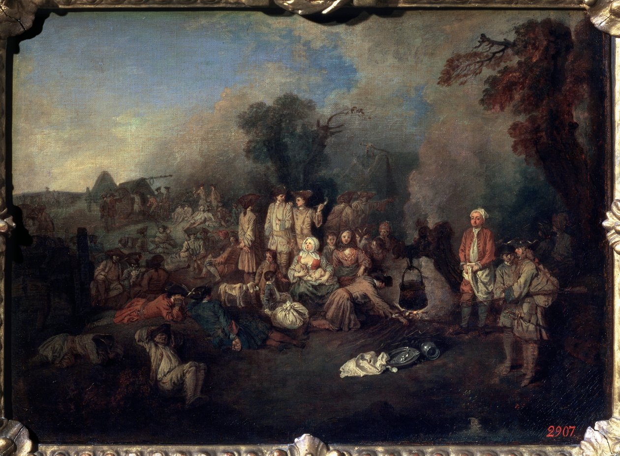 Bivak door Jean Antoine Watteau