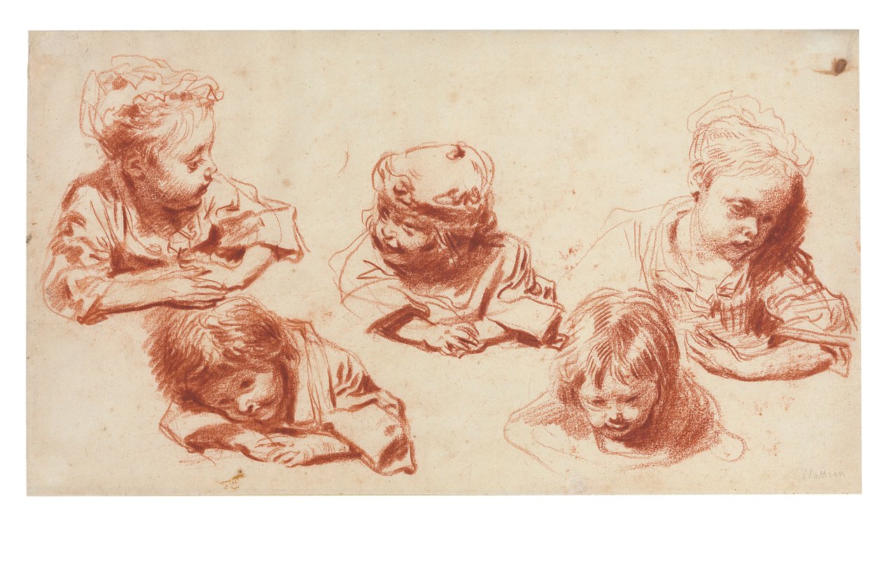 Vijf studies van kinderen door Jean Antoine Watteau
