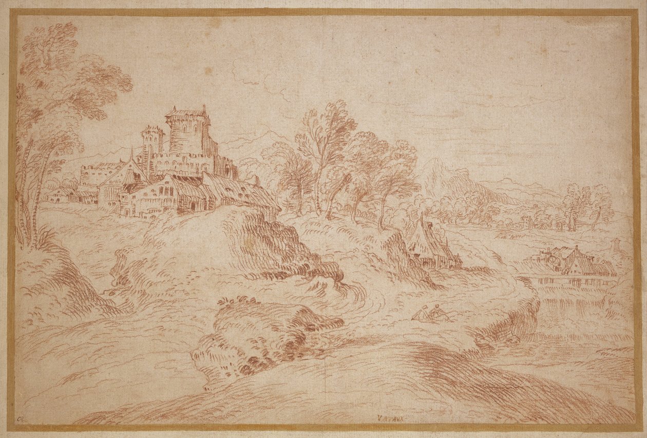 Landschap met een kasteel door Jean Antoine Watteau