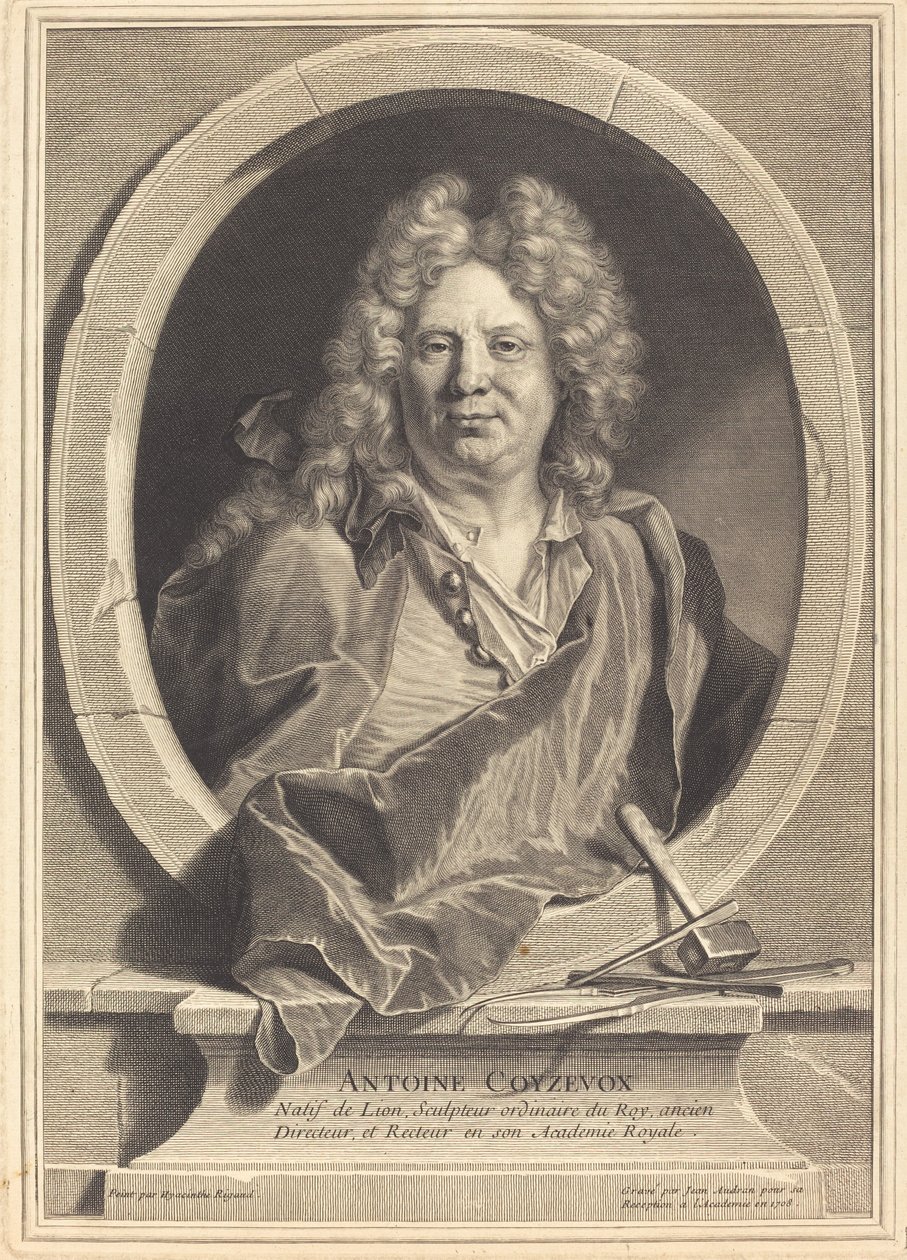 Antoine Coyzevox door Jean Audran after Hyacinthe Rigaud