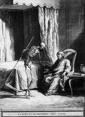 De dood en het sterven (gravure) door Jean Baptiste (after) Oudry