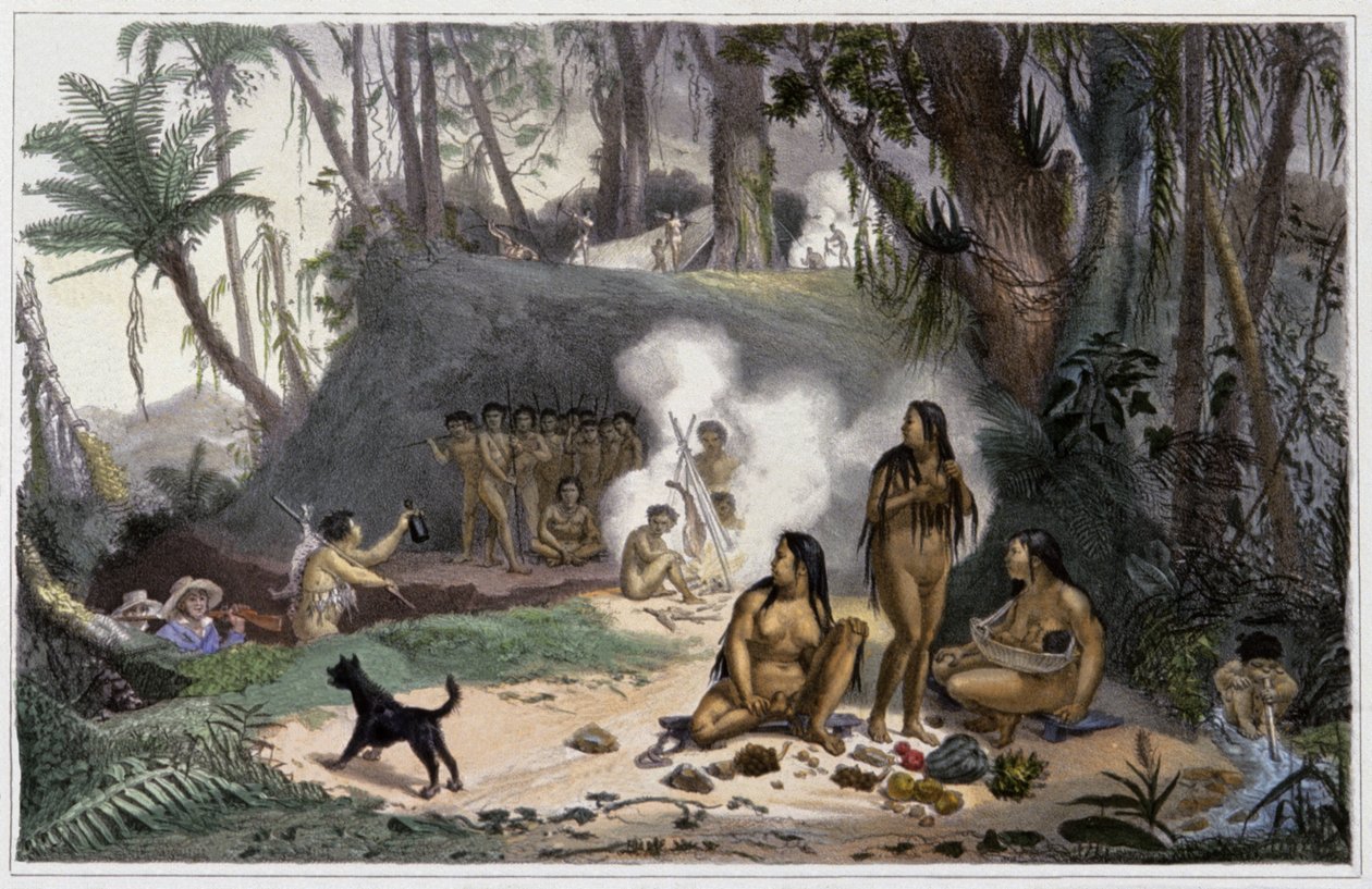 Indianen in Brazilië door Jean Baptiste Debret