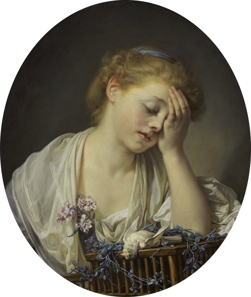 Een meisje met een dode kanarie door Jean Baptiste Greuze