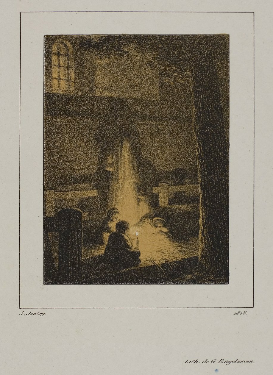 Groep kinderen rond een kaars door Jean Baptiste Isabey