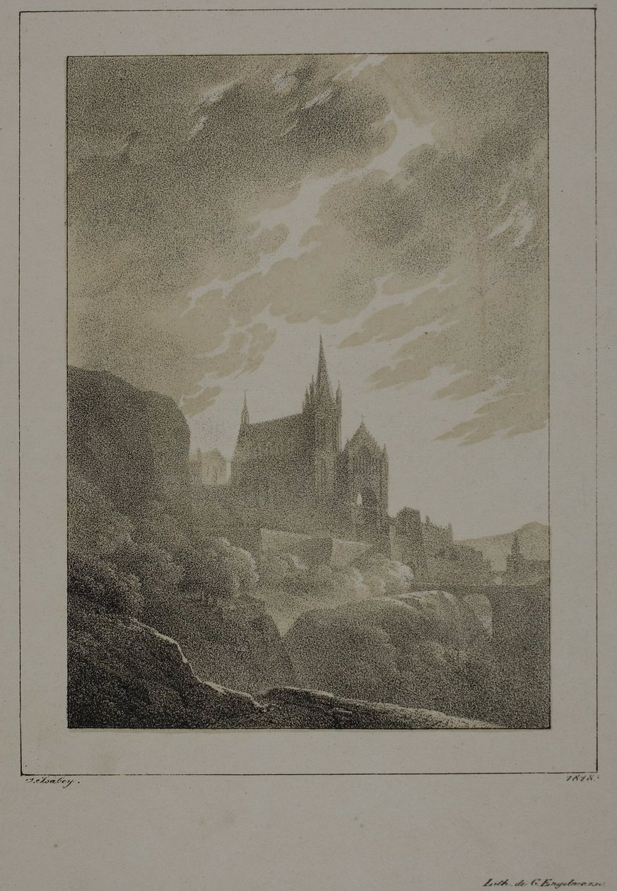 Zicht op een Kerk door Jean Baptiste Isabey