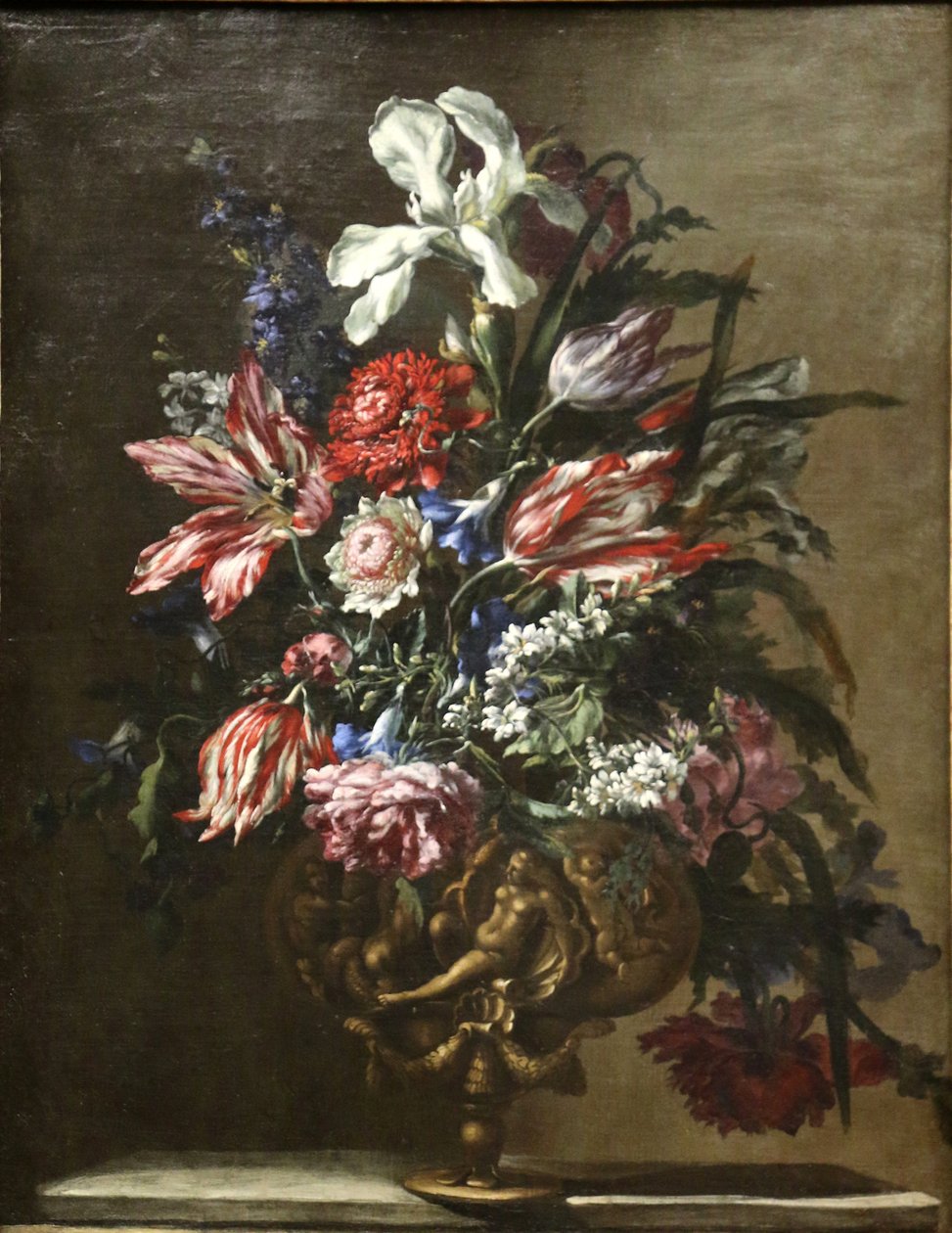 Bloemen in een vaas. door Jean Baptiste Monnoyer