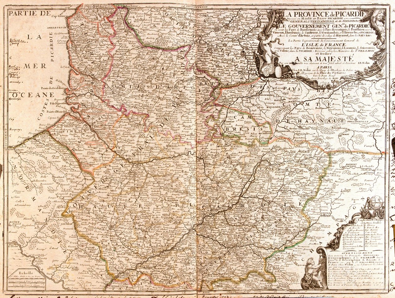 Kaart van Picardië (Frankrijk) door Jean Baptiste Nolin