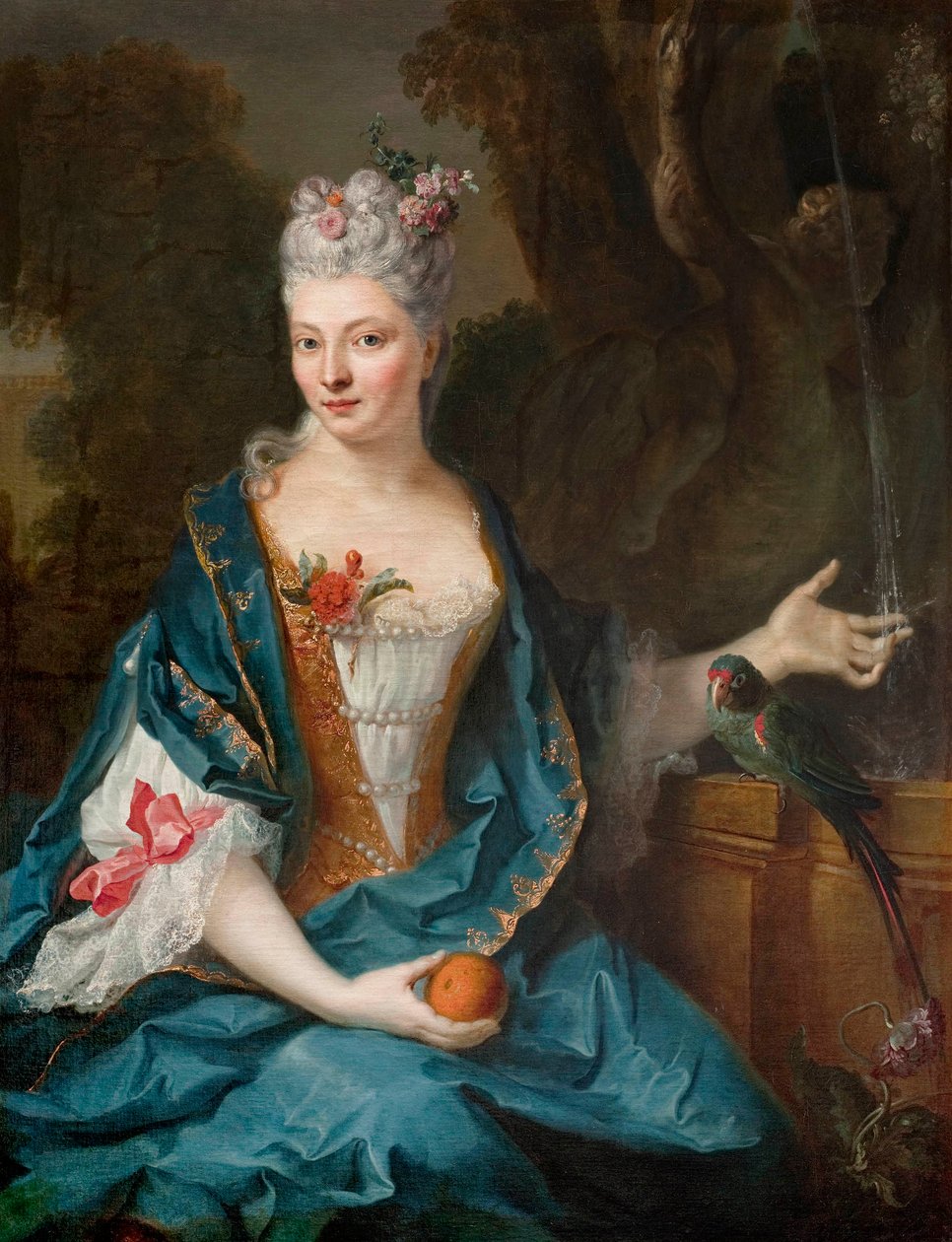 Frans: Dame in een tuin door Jean Baptiste Oudry
