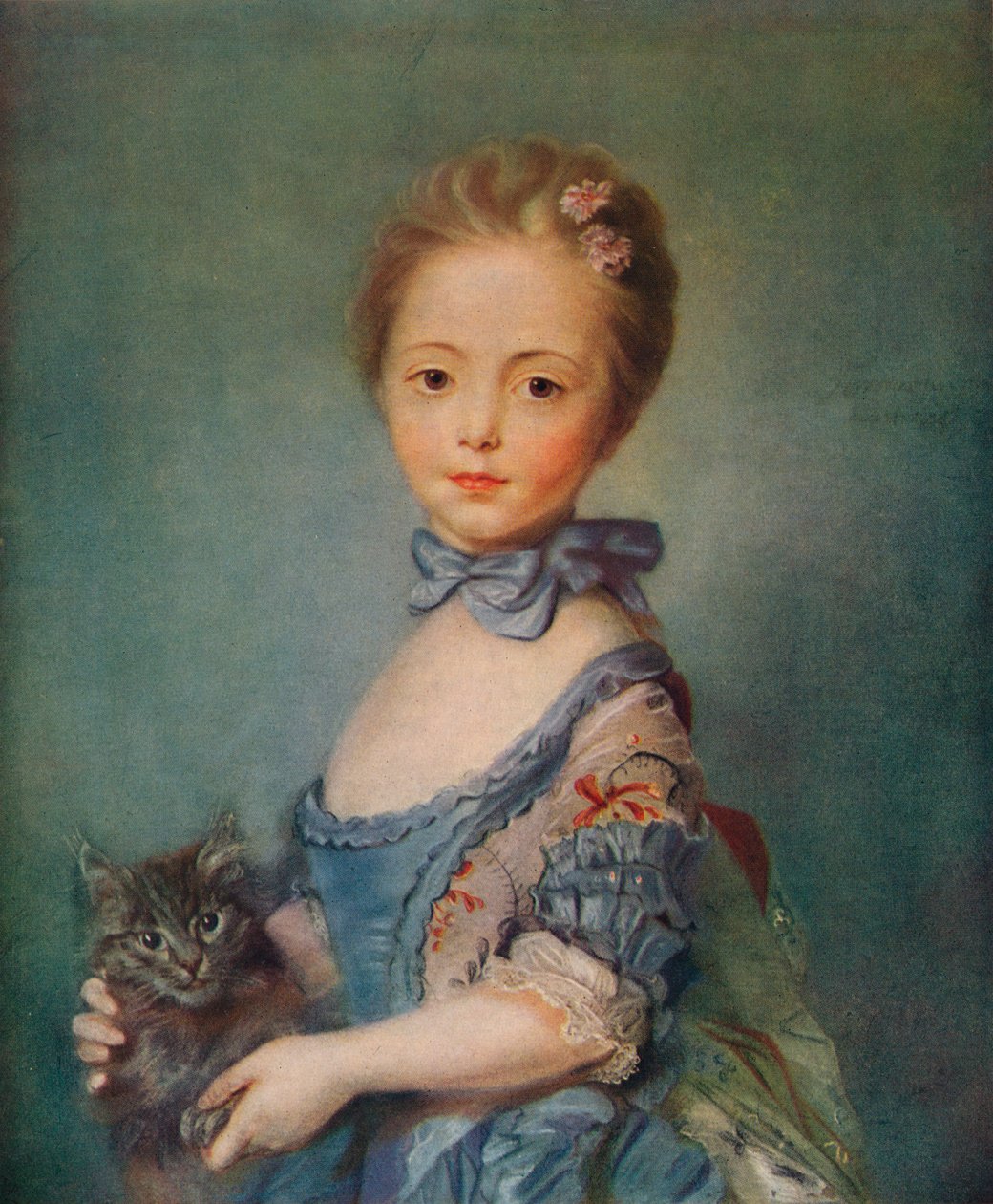 Een meisje met kitten door Jean Baptiste Perronneau