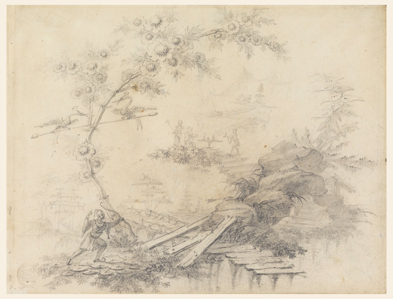 Tekening, Chinoiserie Fantasie, ca. 1780 door Jean Baptiste Pillement