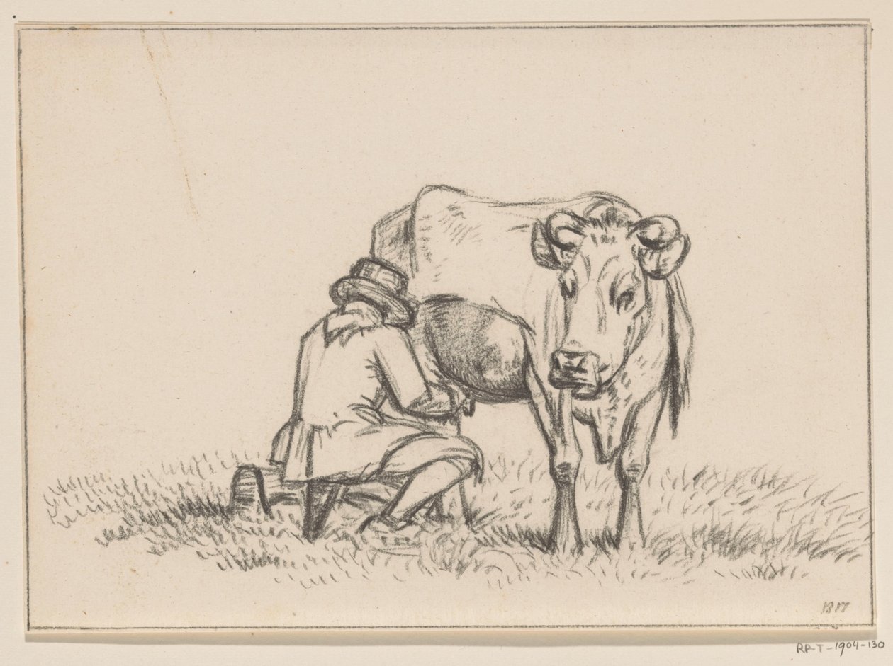 Een koe wordt gemolken door Jean Bernard