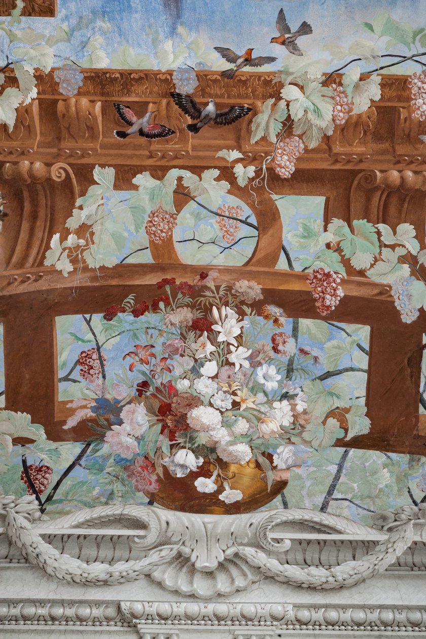Wijnranken, druiven, bloemen en vogels (detail) door Jean Boulanger