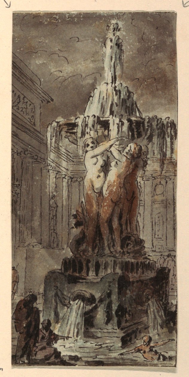 Architectonische Fantasie met Fontein door Jean Charles Delafosse