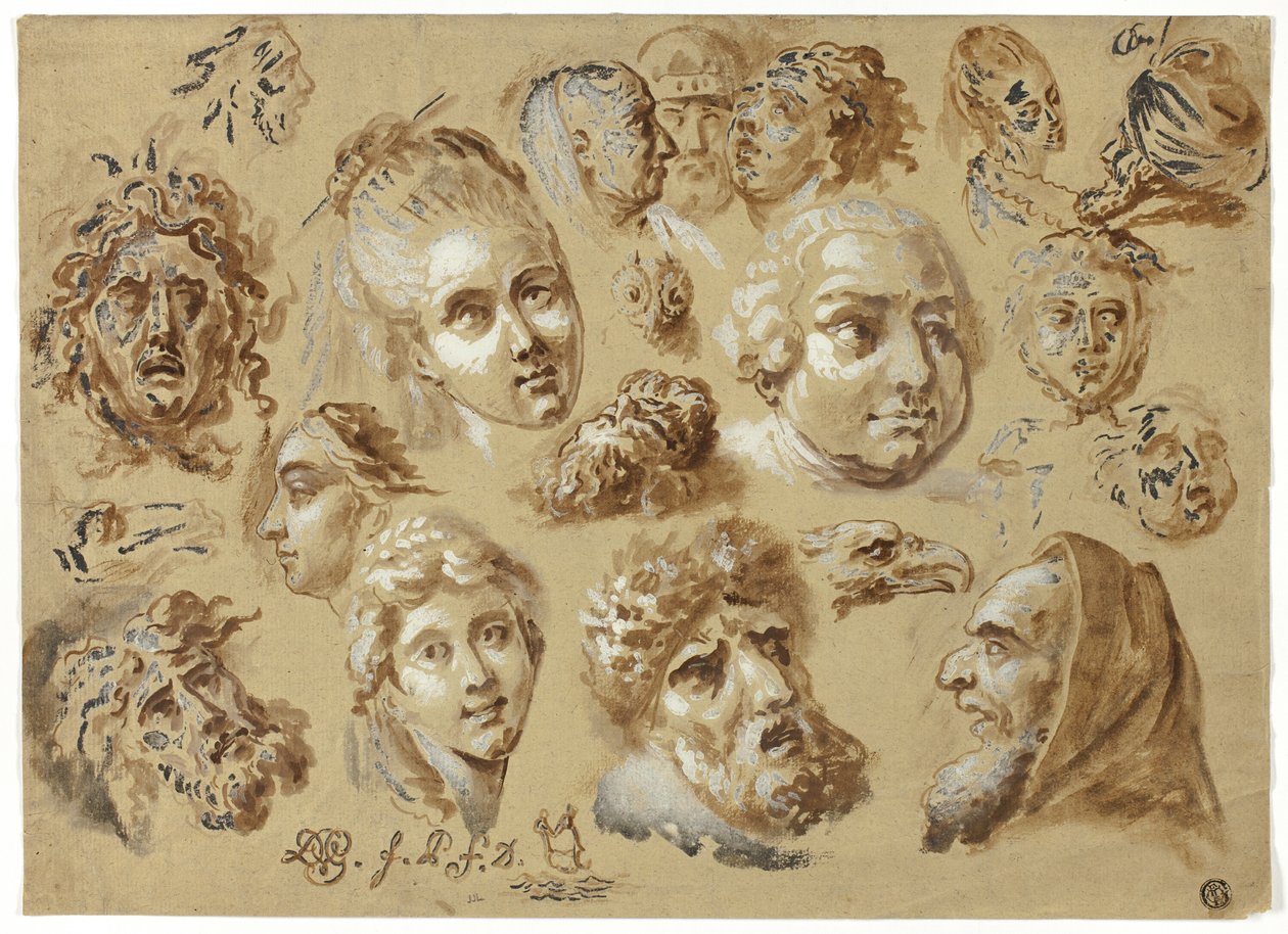 Schetsen van hoofden door Jean Démosthène Dugourc