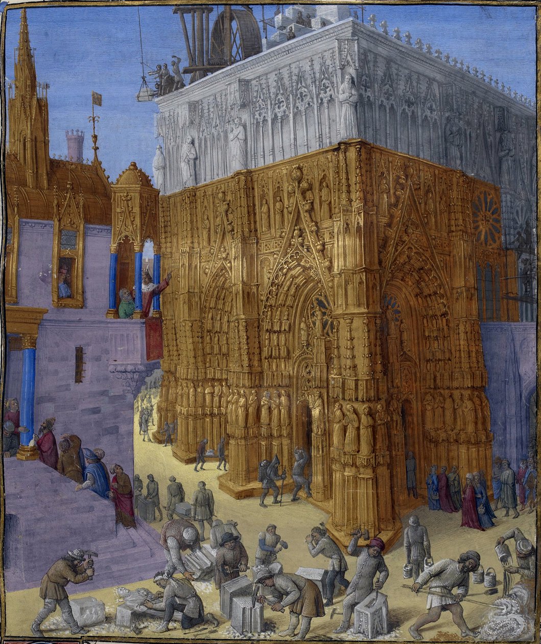 Bouw van de Tempel in Jeruzalem door Jean Fouquet