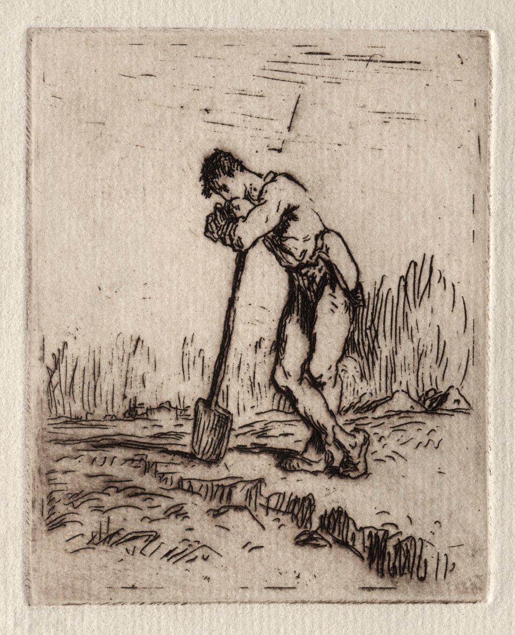 Man die op een Spade Leunt door Jean Francois Millet