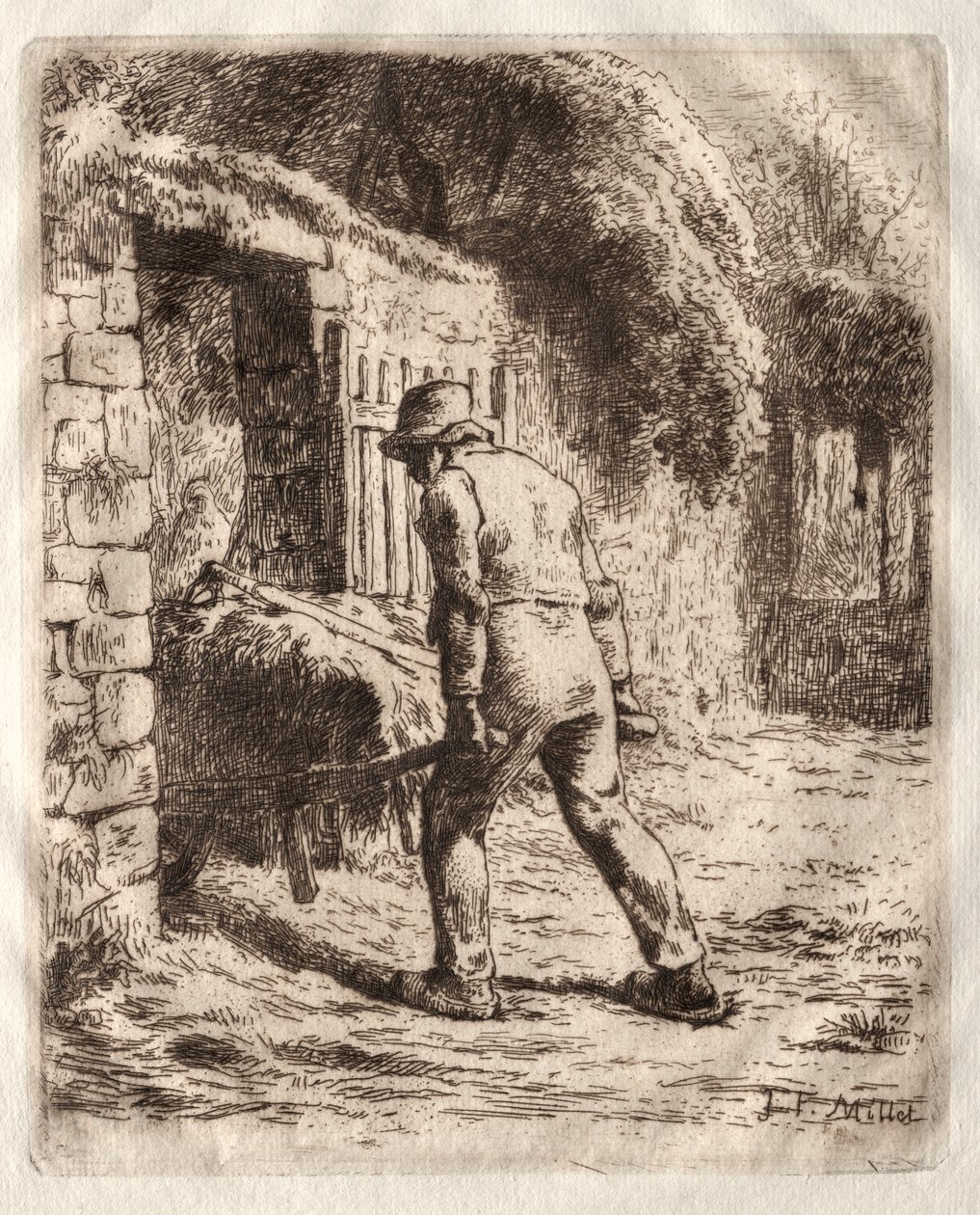 Boer met een kruiwagen door Jean Francois Millet