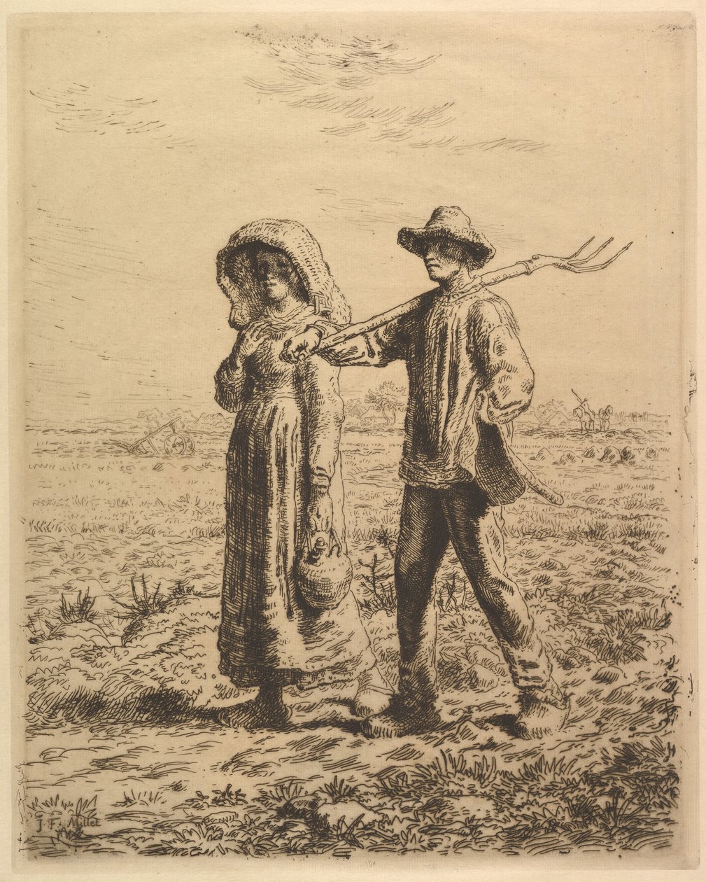 Boeren gaan aan het werk, 1863 door Jean Francois Millet