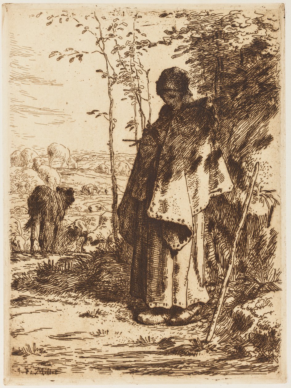Herderin die breit door Jean Francois Millet
