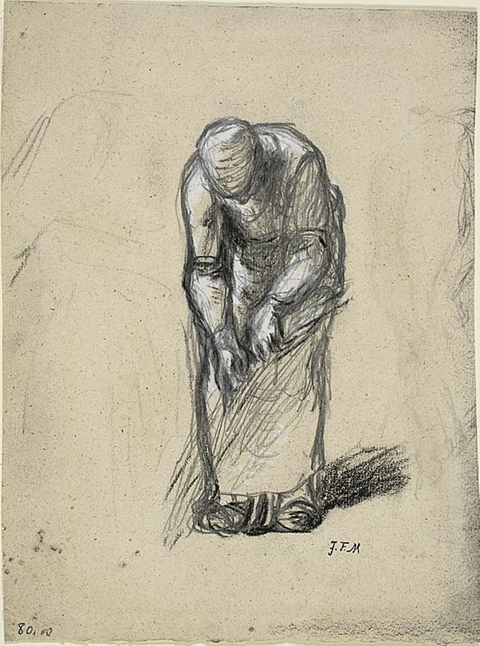Studie voor vlas trekken door Jean Francois Millet