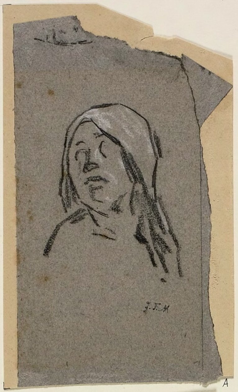 Studie van het hoofd van een vrouw door Jean Francois Millet