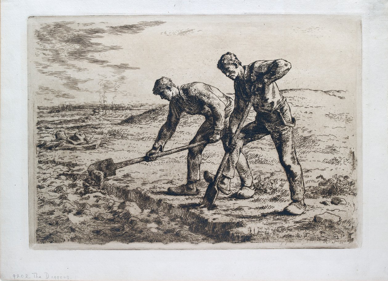 De gravers, 1855-1856 door Jean Francois Millet