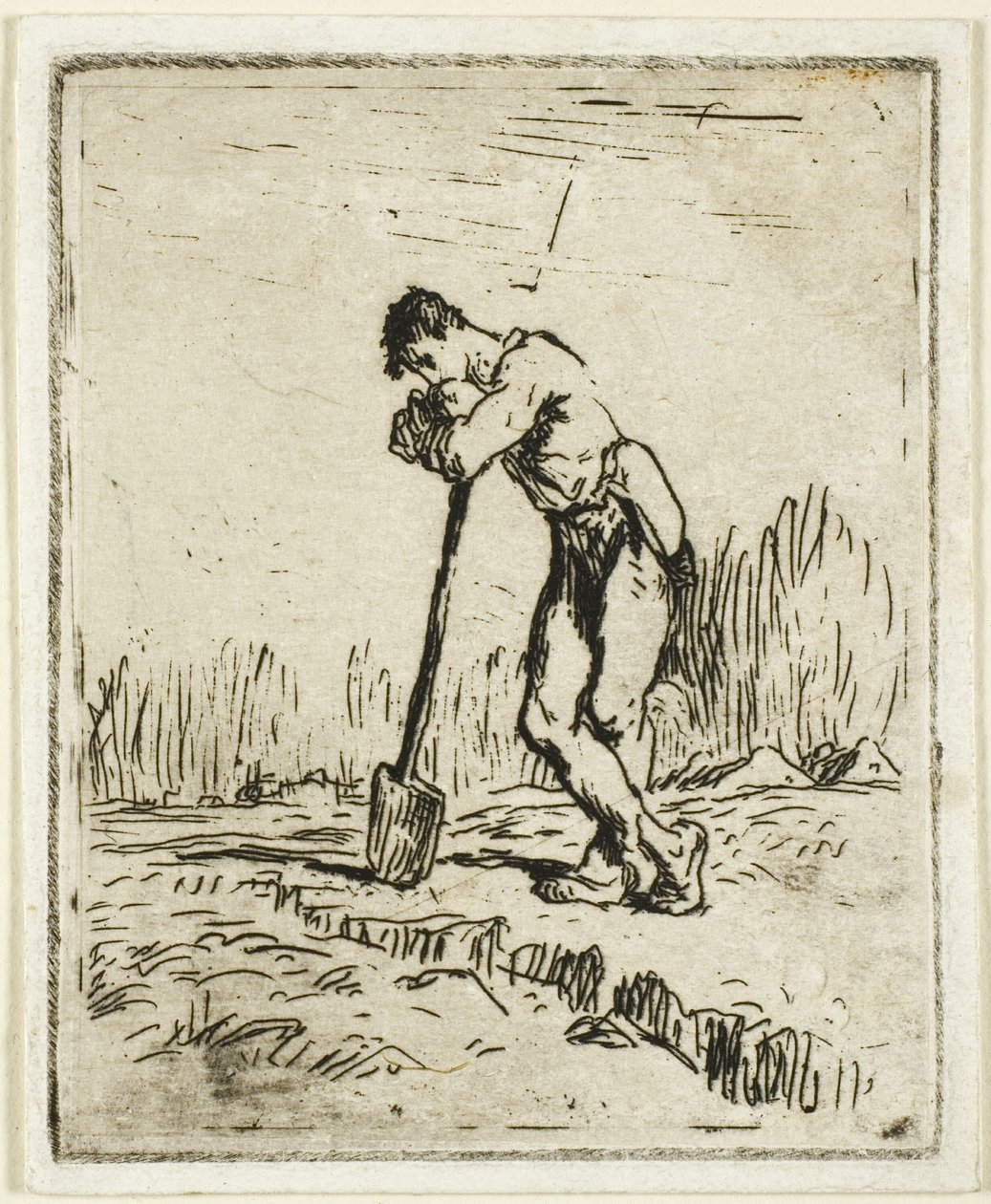De man leunend op zijn spade door Jean Francois Millet