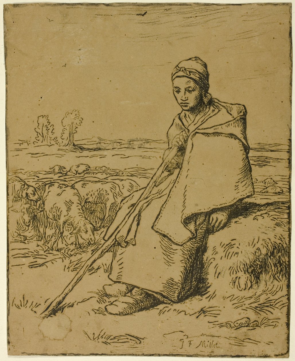 De Herderin door Jean Francois Millet