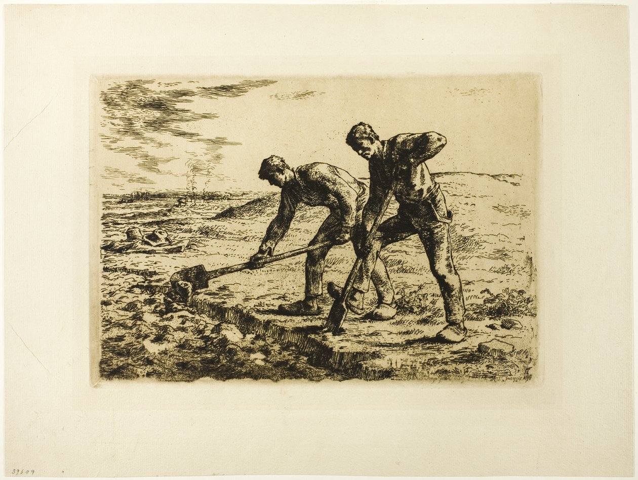 Twee mannen aan het graven door Jean Francois Millet