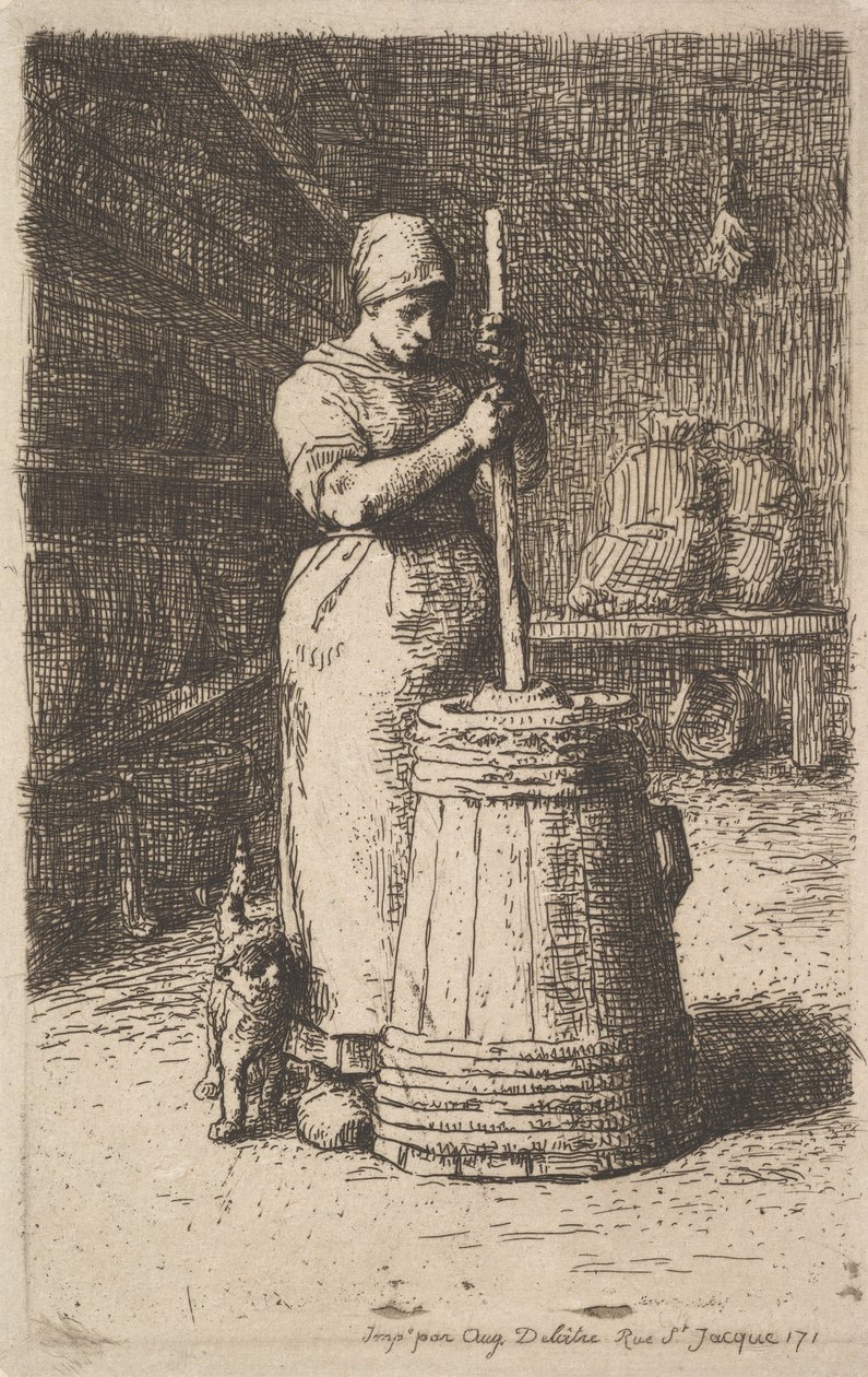 Vrouw die boter karnet, 1855-56 door Jean Francois Millet