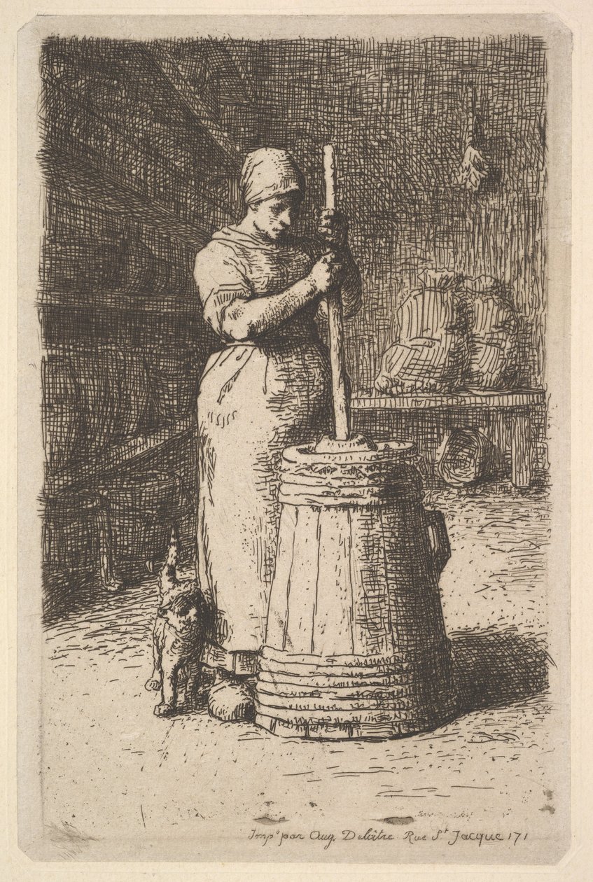 Vrouw die boter karnet, 1855-56 door Jean Francois Millet