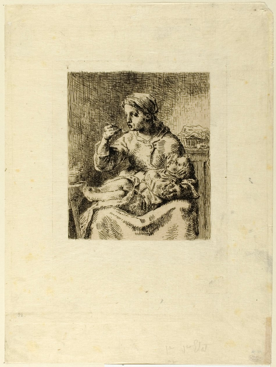Vrouw die haar kind voedt door Jean Francois Millet