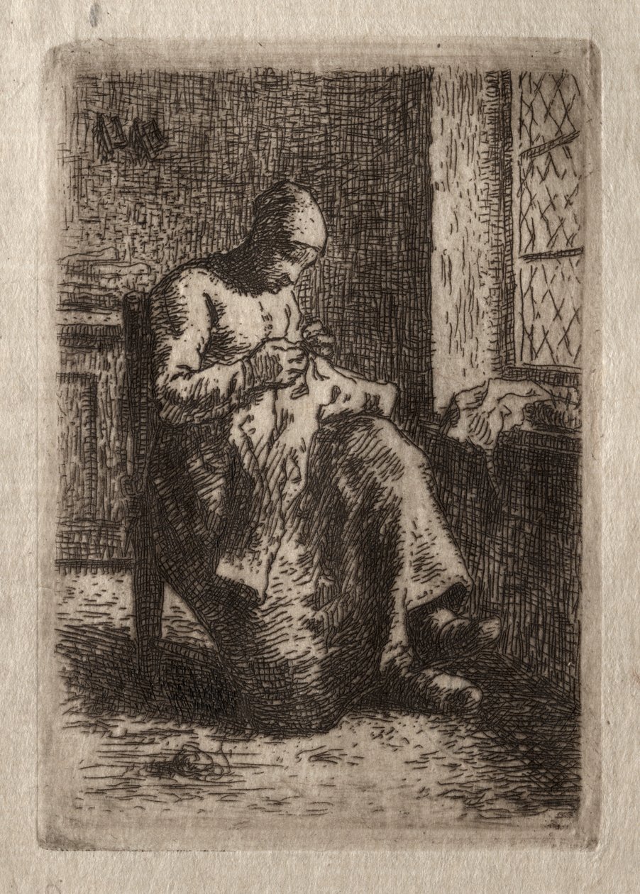 Vrouw die Naait door Jean Francois Millet