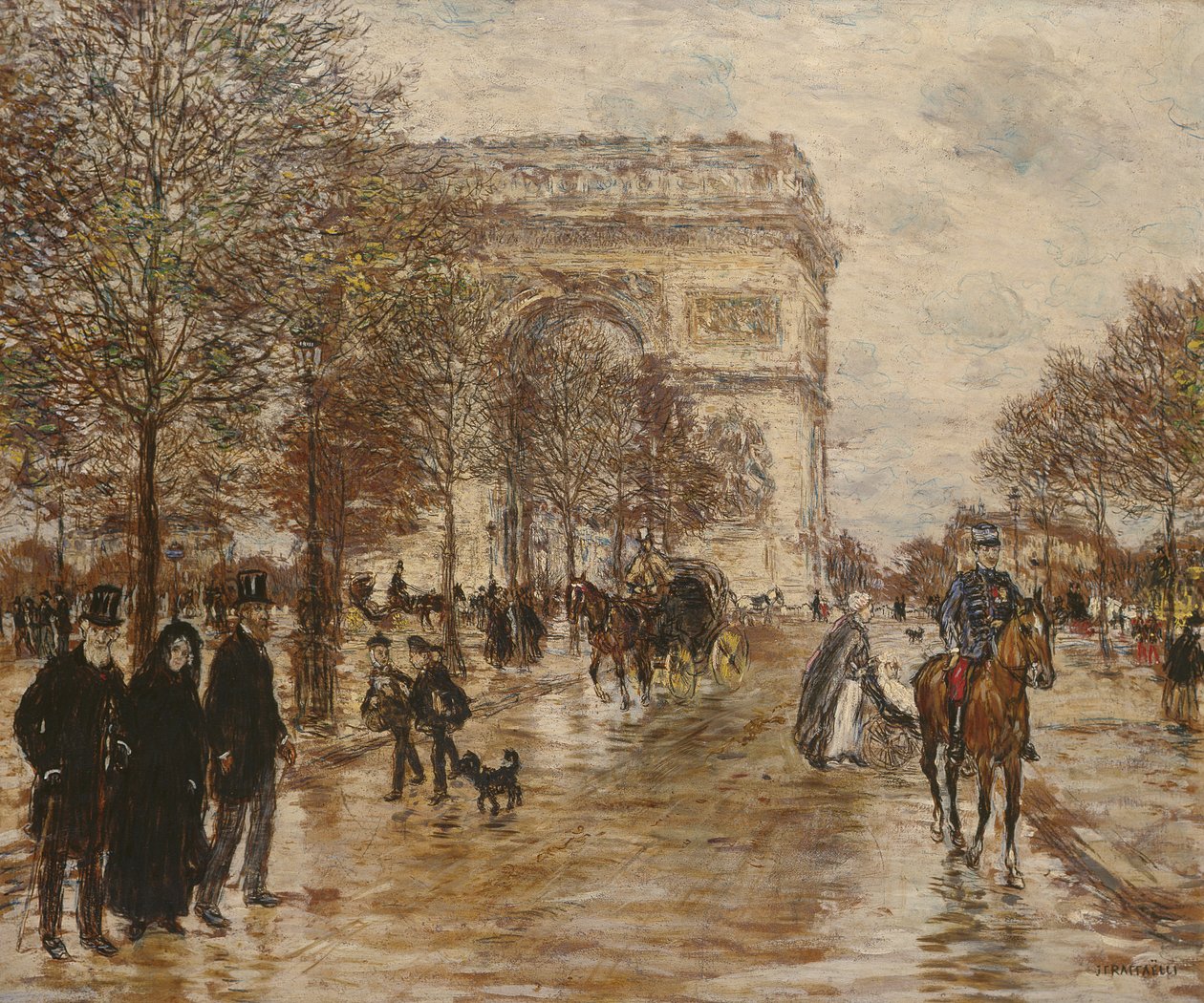 Les Champs Elysees, LArc de Triomphe door Jean Francois Raffaelli