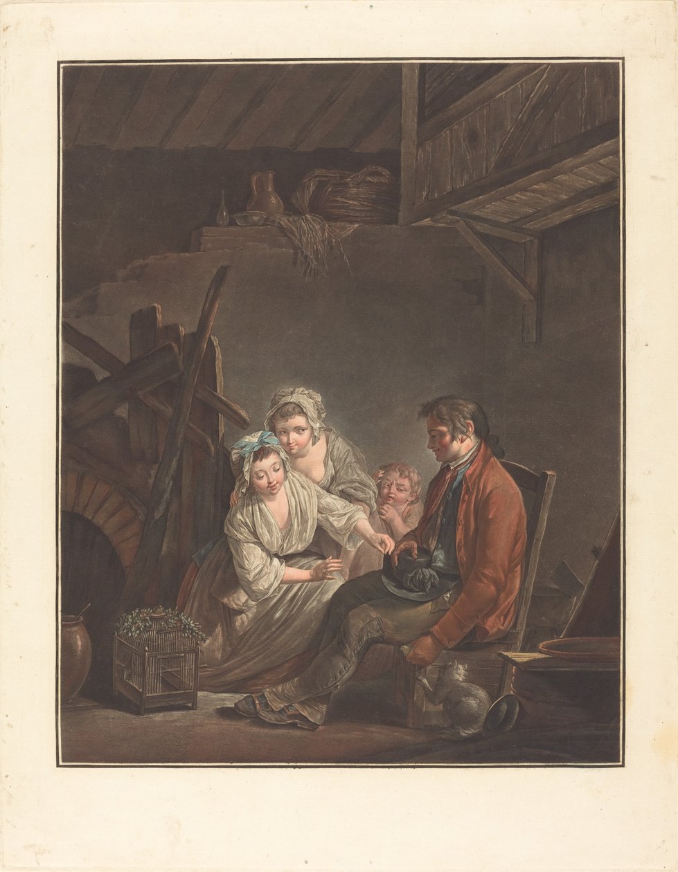 De gevangen vogel door Jean François Janinet after Jean Jacques Lagrenée II
