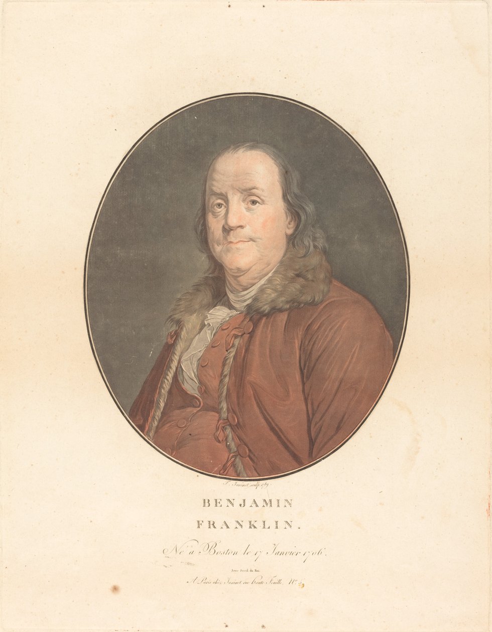 Benjamin Franklin door Jean François Janinet and Joseph Siffred Duplessis