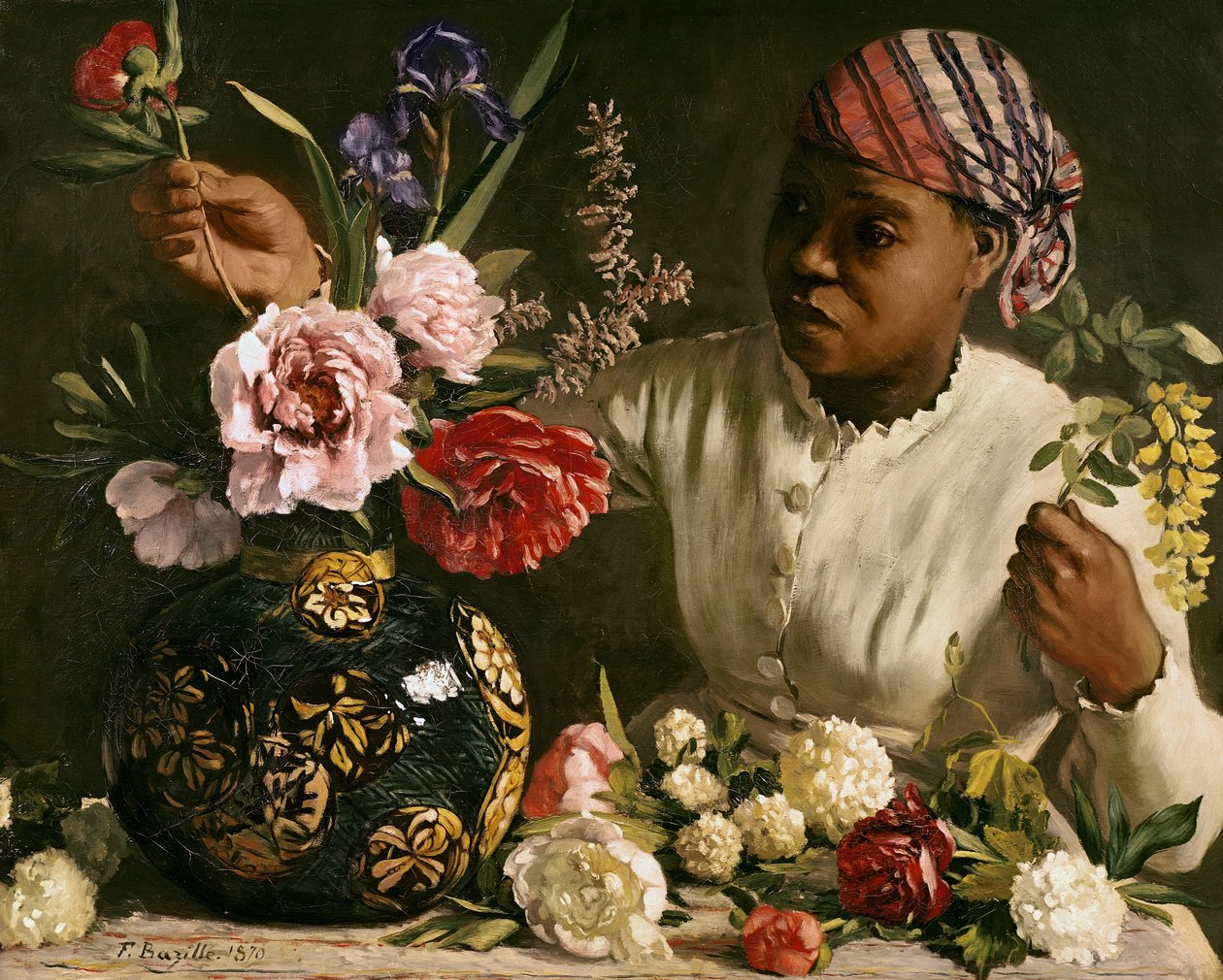 Zwarte vrouw met pioenen, 1870 door Jean Frederic Bazille