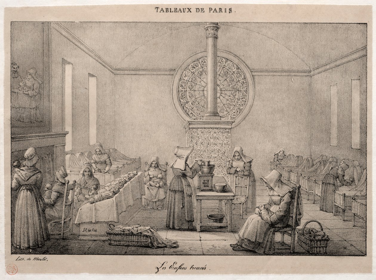 Scènes van Parijs: Het vondelingenhuis door Jean Henri Marlet