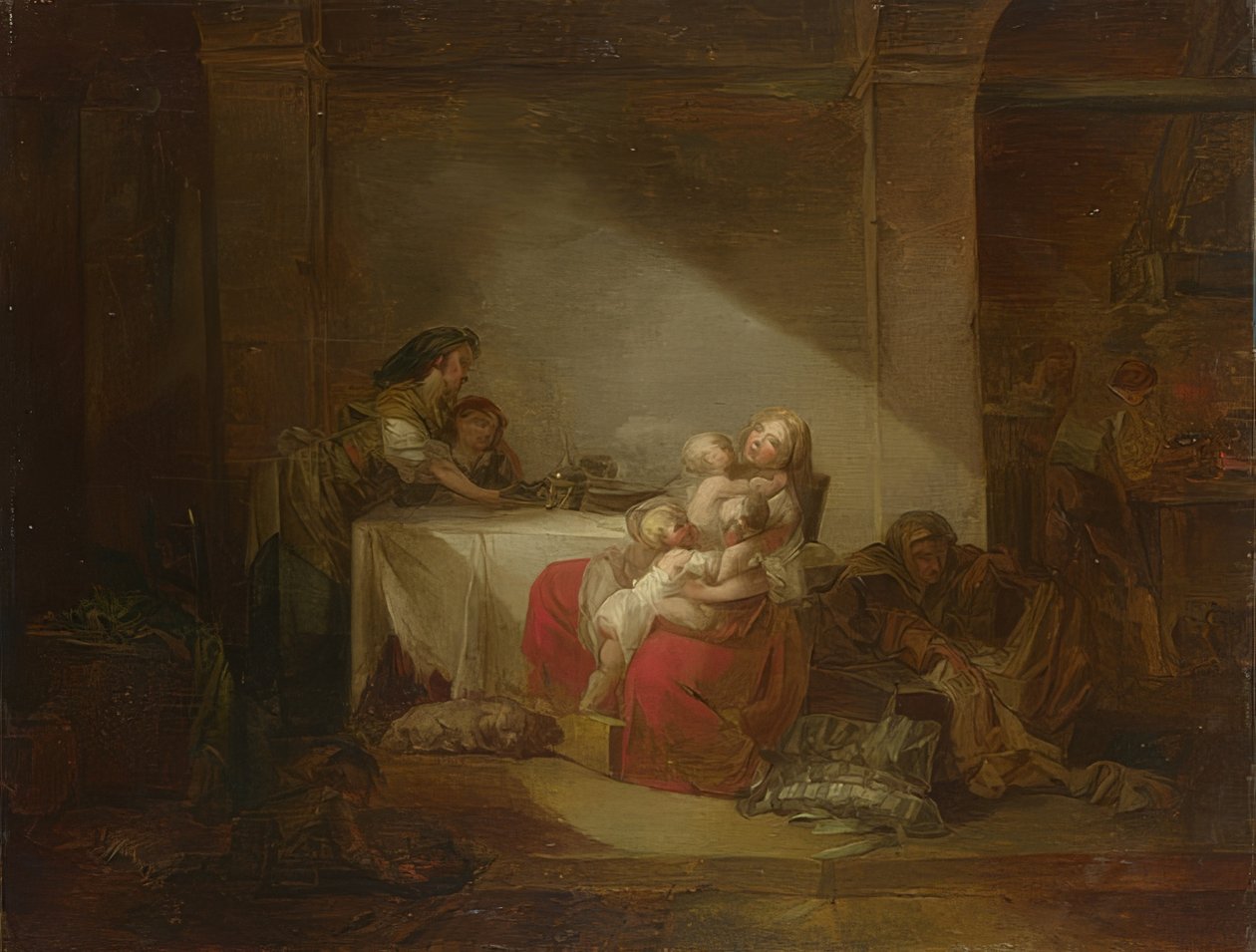 Interieur, de gelukkige moeder door Jean Honore Fragonard