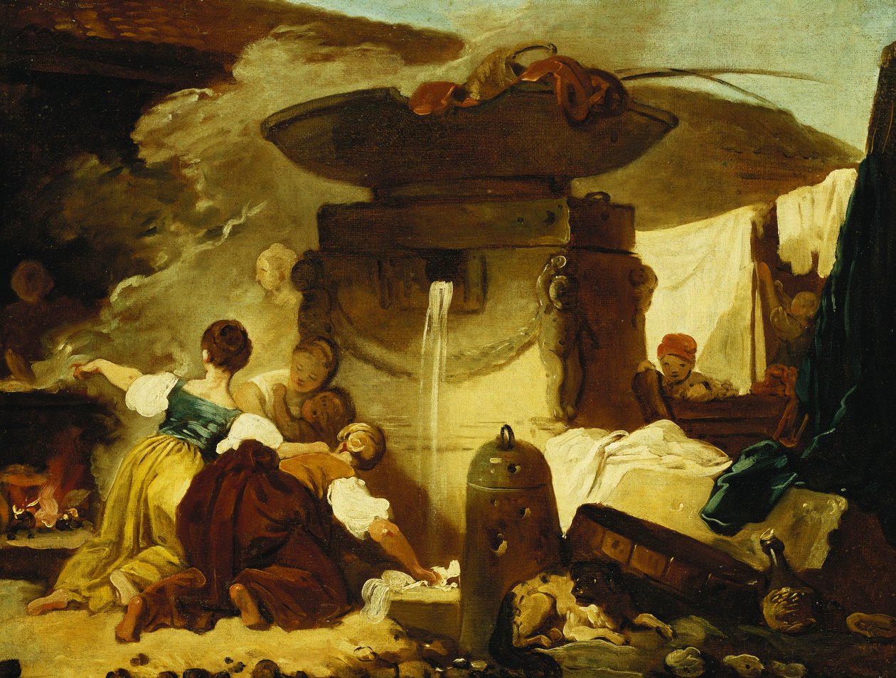 De Wasvrouwen bij de Fontein door Jean Honore Fragonard