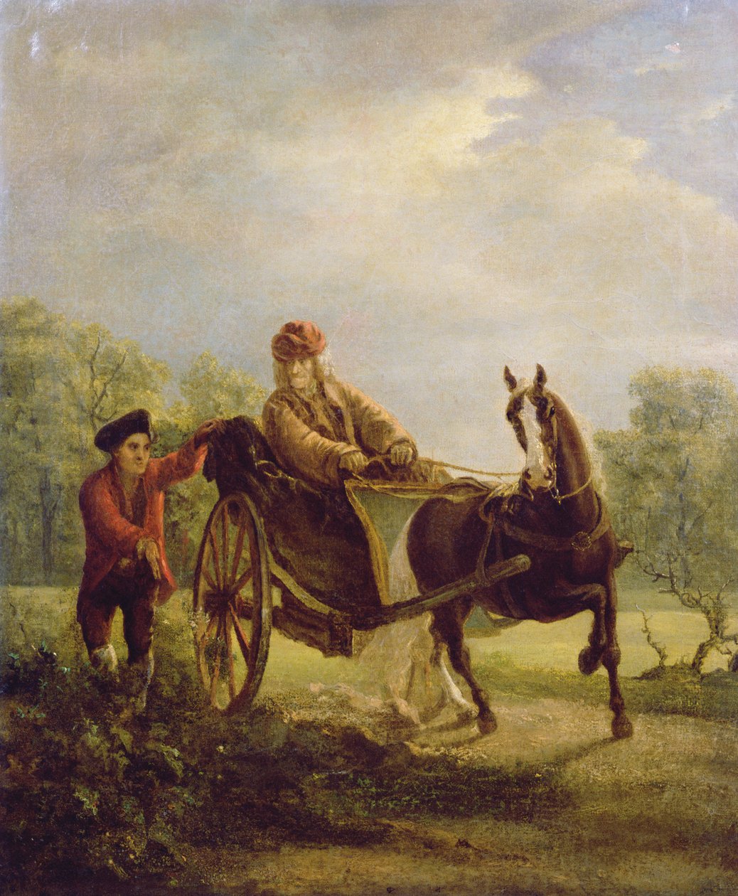 Voltaire (1694-1778) in een cabriolet in Ferney door Jean Huber