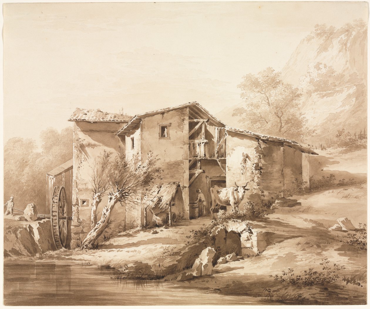 Landschap met watermolen door Jean Jacques de Boissieu