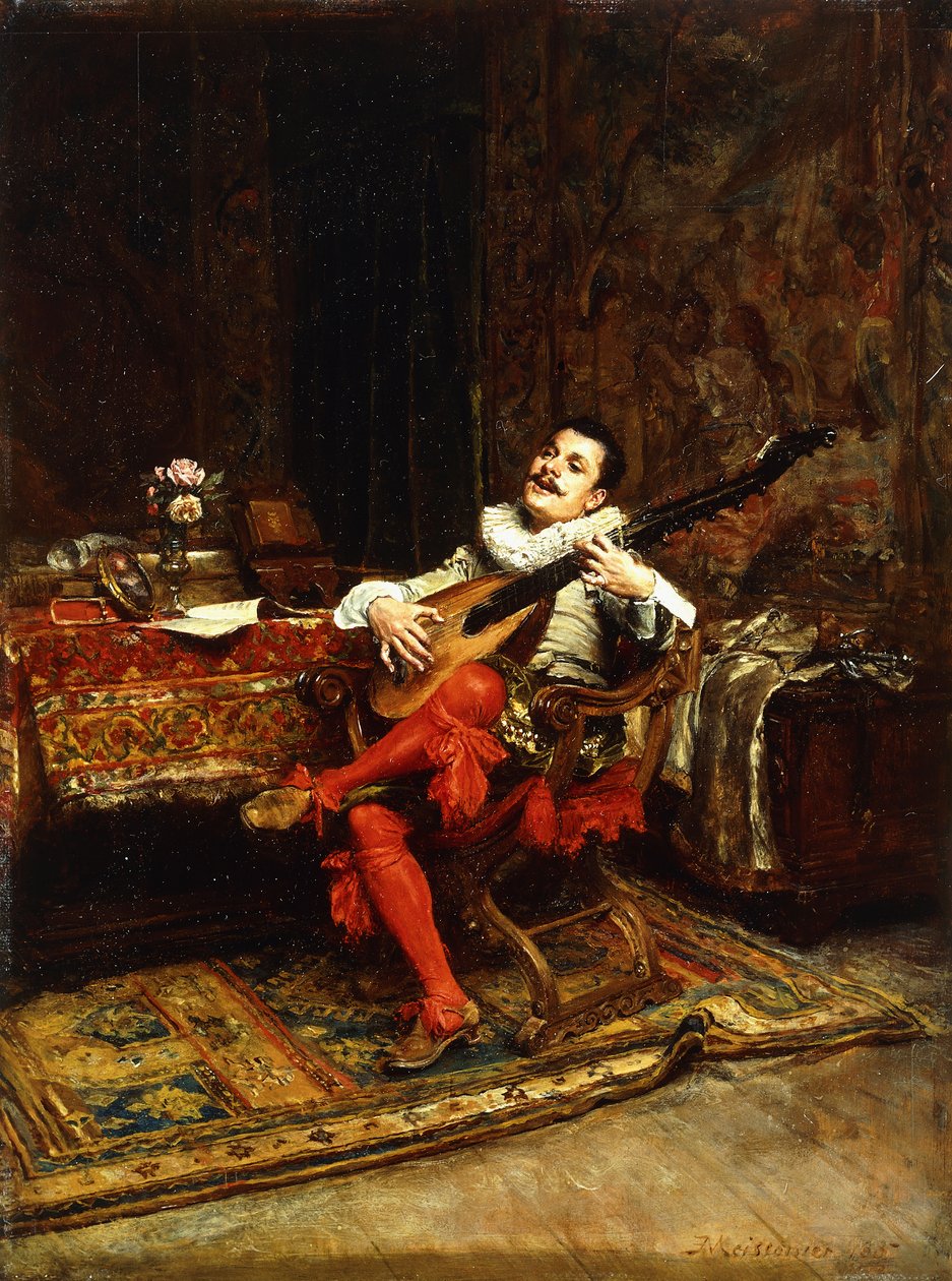 De luitspeler, 1887 door Jean Louis Ernest Meissonier