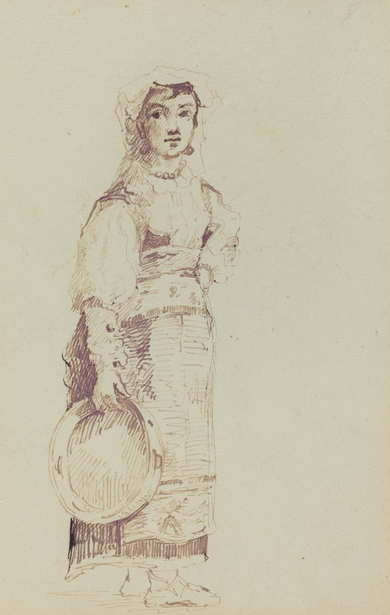 Vrouw met een Tamboerijn (verso) door Jean Louis Ernest Meissonier