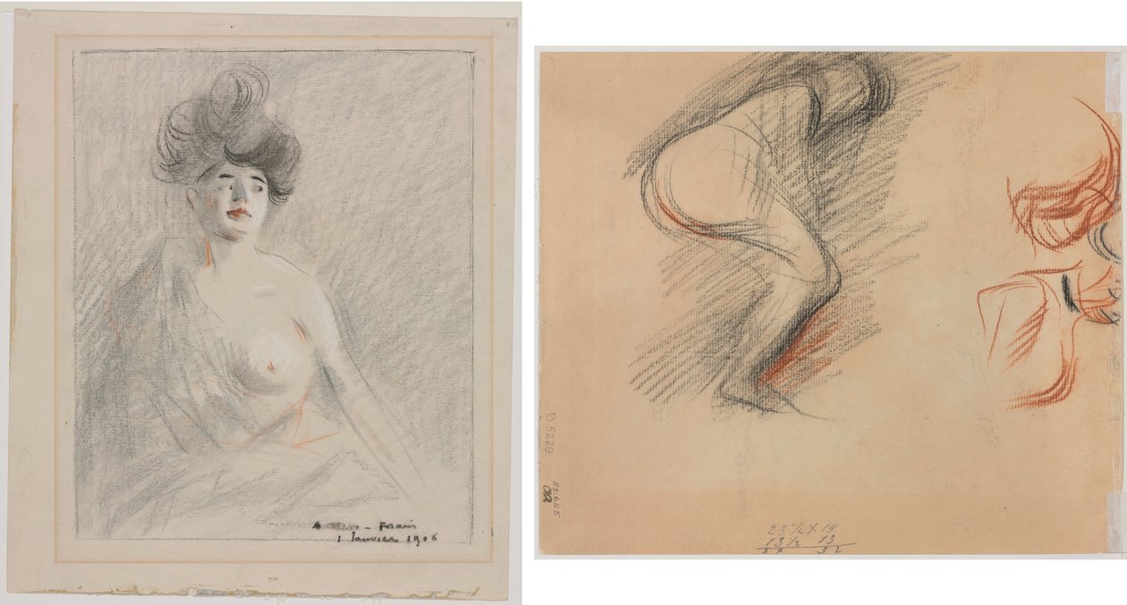 Courtisane (recto) Figuren schetsen (verso) door Jean Louis Forain