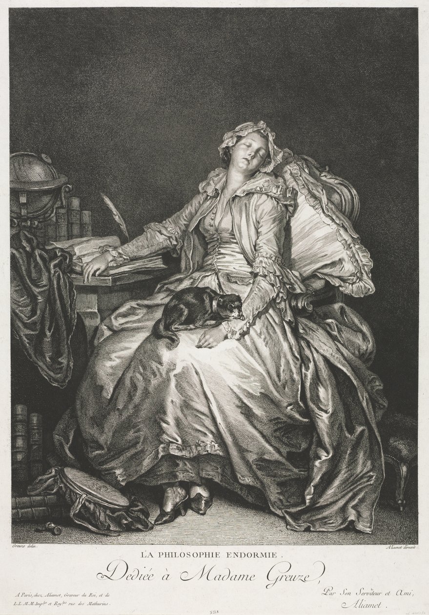 Madame Greuze slapend door Jean Michel the Younger Moreau