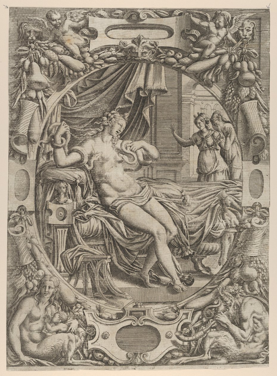 Cleopatra gebeten door een adder, 1535-55 door Jean Mignon