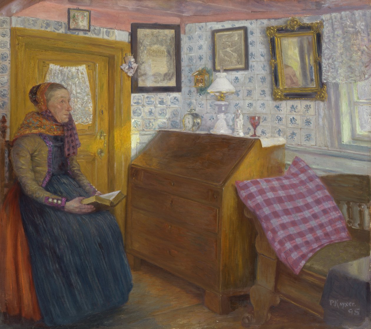 Boerderij-interieur op zondag, 1895 door Jean Paul Kayser