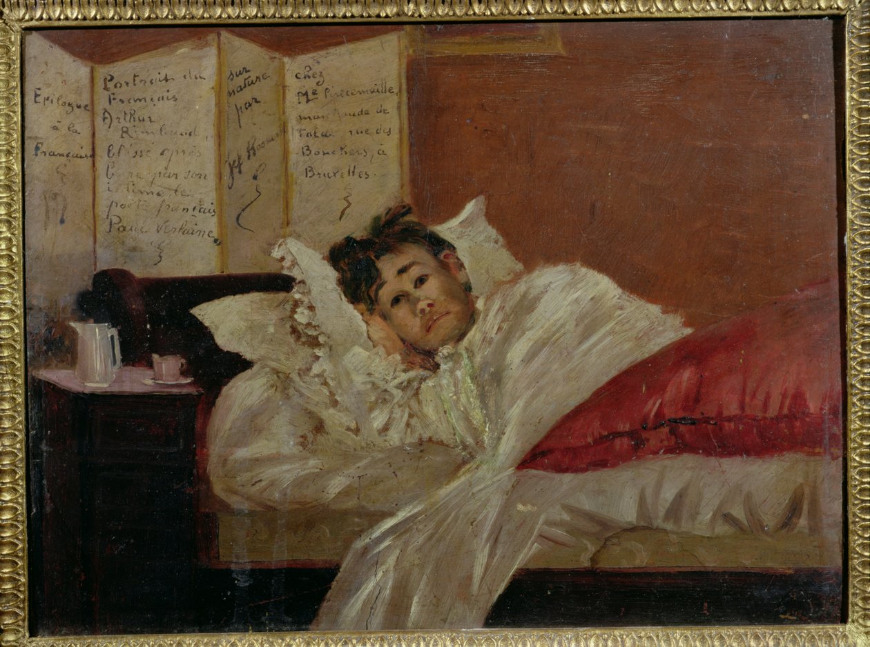 Arthur Rimbaud (1854-91) in zijn Bed in Brussel door Jef Rossman