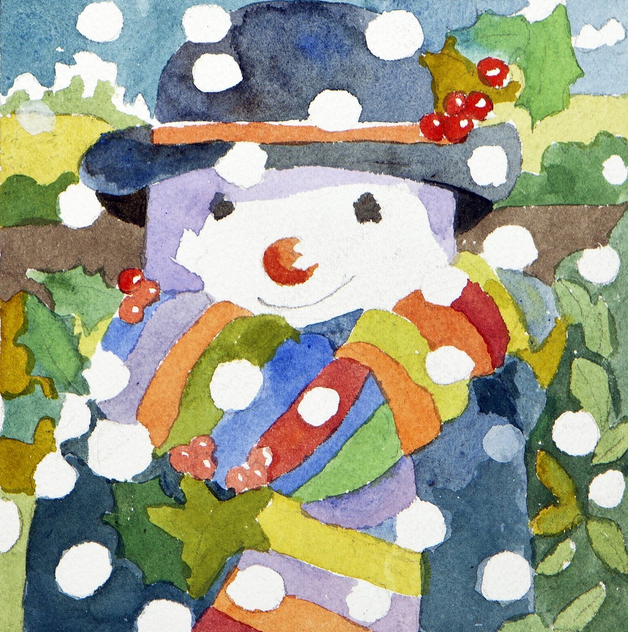 Sneeuwpop in sneeuw, 2011 (aquarel) door Jennifer Abbott